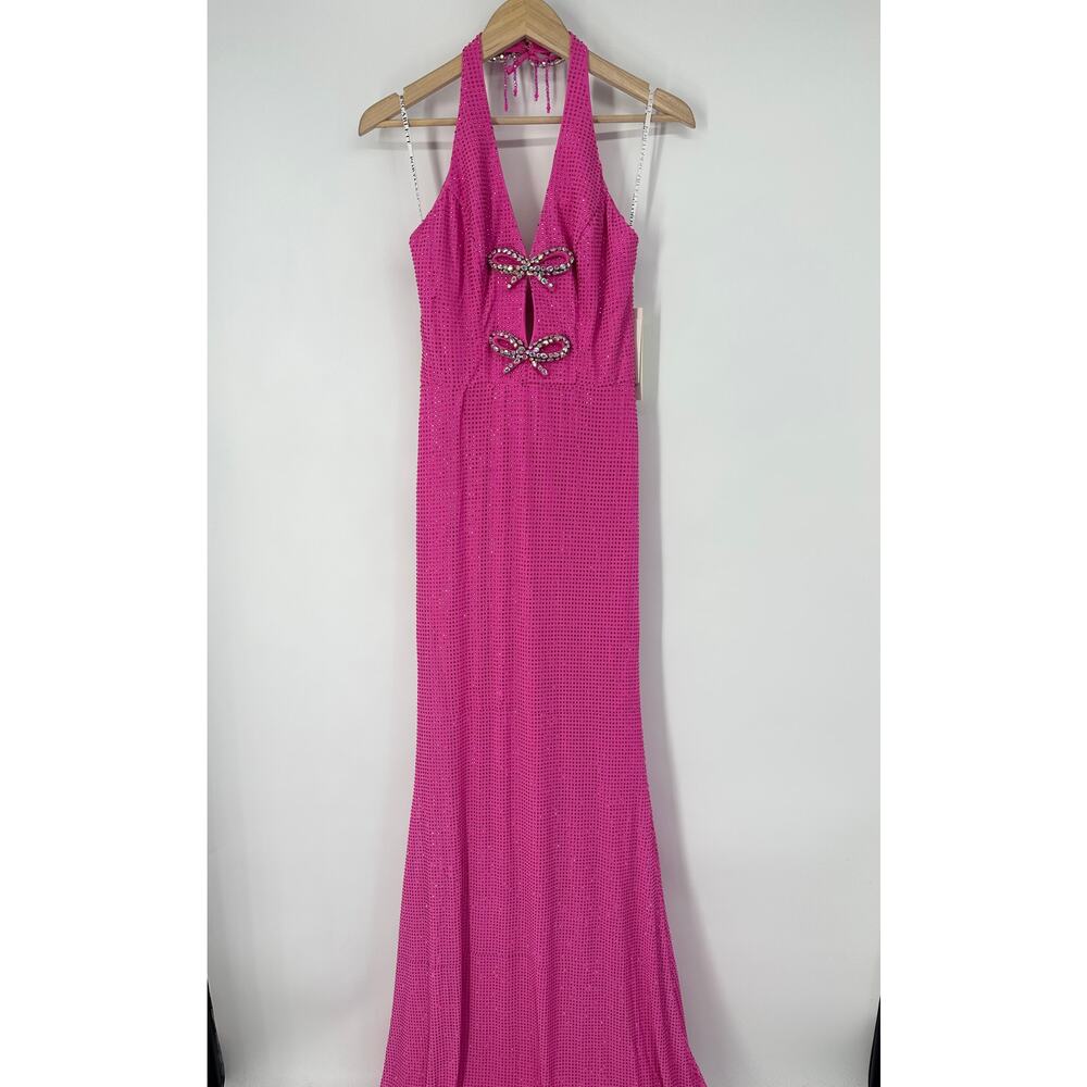 Portia & Scarlett PS25277 Maxi Dress Crystal Bow Halter Pageant Prom Formal Gown - Picture 3 of 9